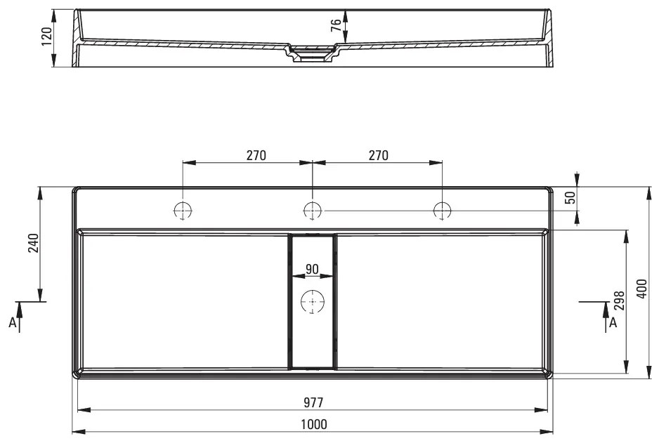 Deante Blur, granitové umývadlo na dosku 1000x400x120 mm, šedá metalíza, DEA-CQB_SU1S