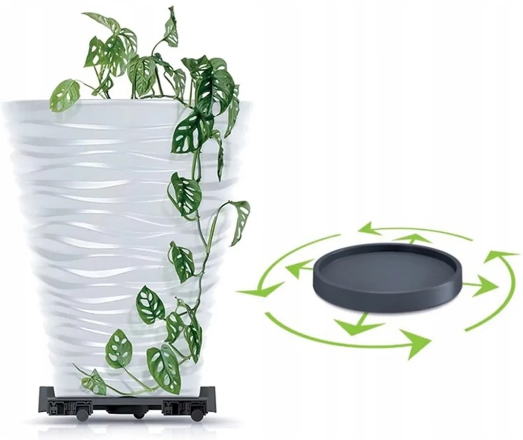 Podstavec pod kvetináč na kolieskach, okrúhly, antracit 37 cm