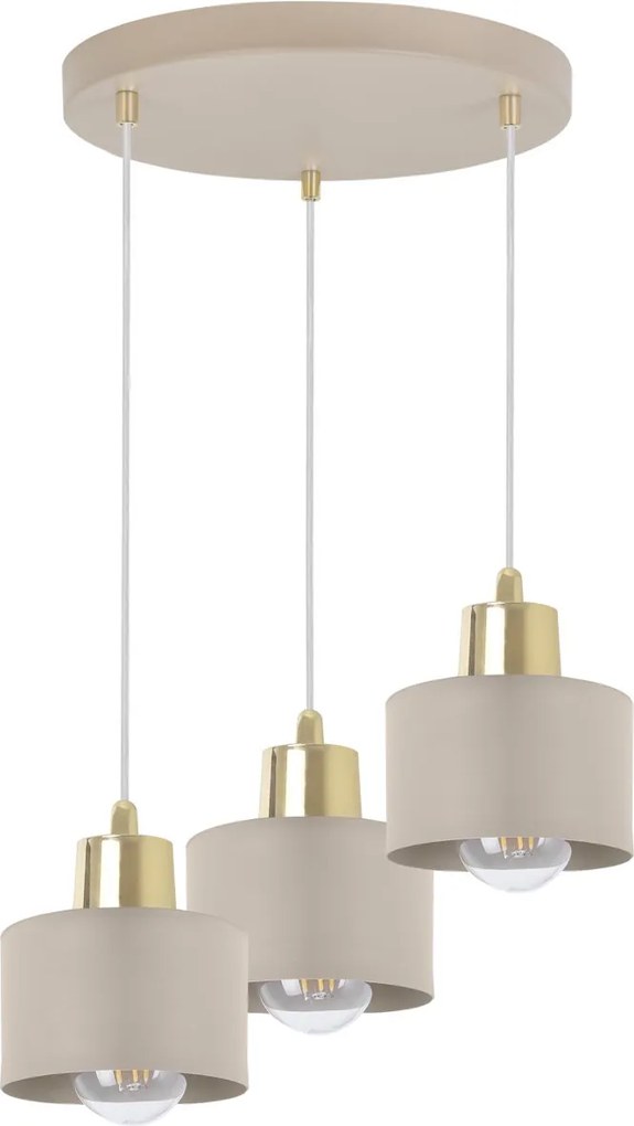 Závesné svietidlo Panta, 3x béžové kovové tienidlo, g, o