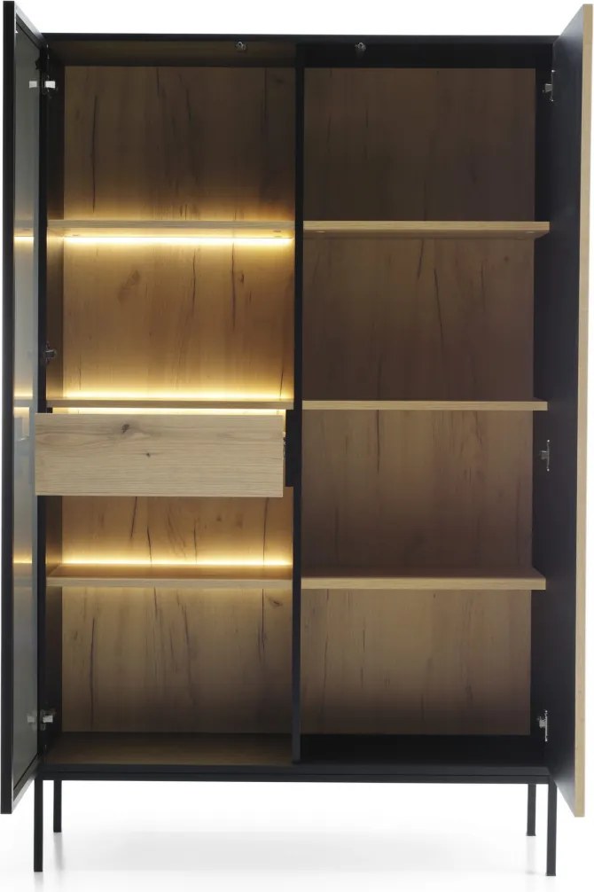 Vitrína Sento, čierna/dub wotan, s osvetlením
