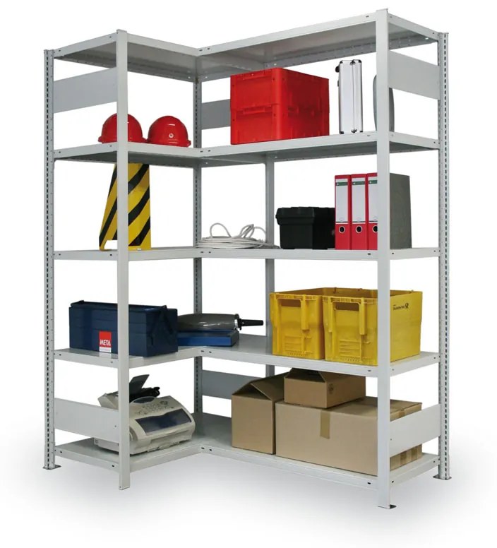 Rohový policový regál CLIP, 2500 x 1000 x 400 mm, 6 políc