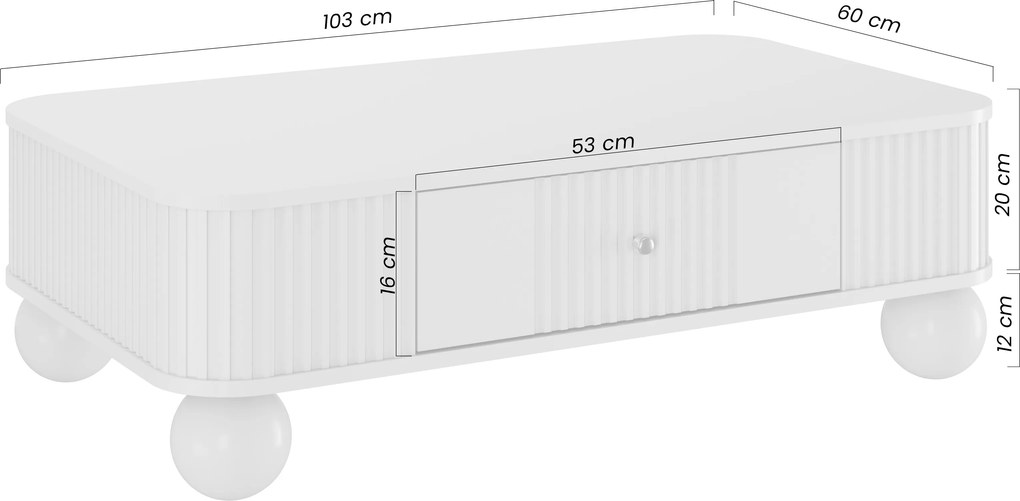 Kávový stolík Vesper 103x60 cm so zásuvkou - kašmír / orech / čierne úchyty / guľové nohy