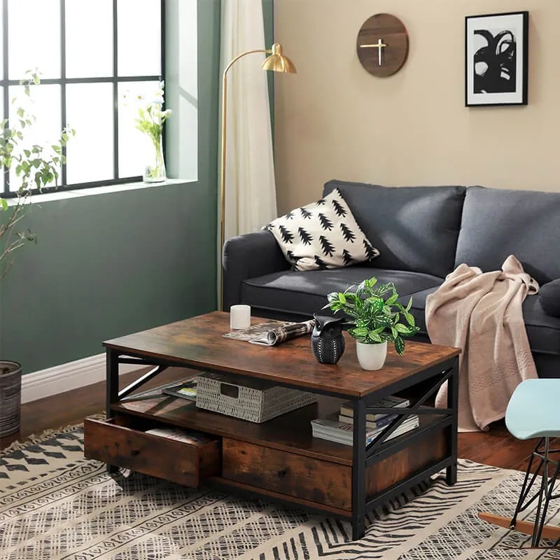 Konferenční stolek Houseland Rustic hnedý/čierny
