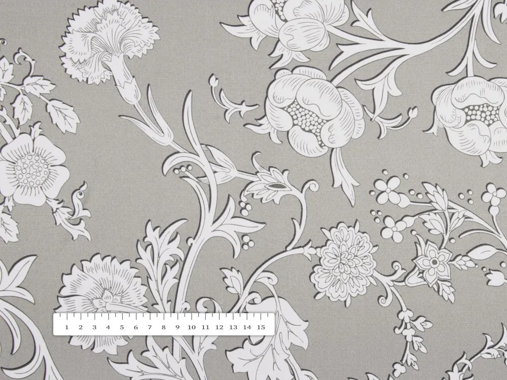 Biante Dekoračný behúň na stôl PM-021 Zámocké kvety na sivobéžovom 20x140 cm