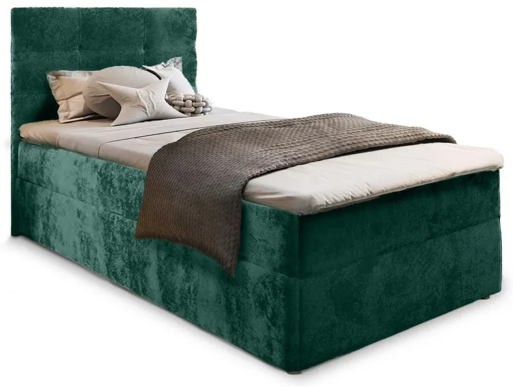 Čalúnená posteľ boxspring GLORIEN VELVET 90x200 cm tmavo zelená Matrac: Matrac Bonell pružinový