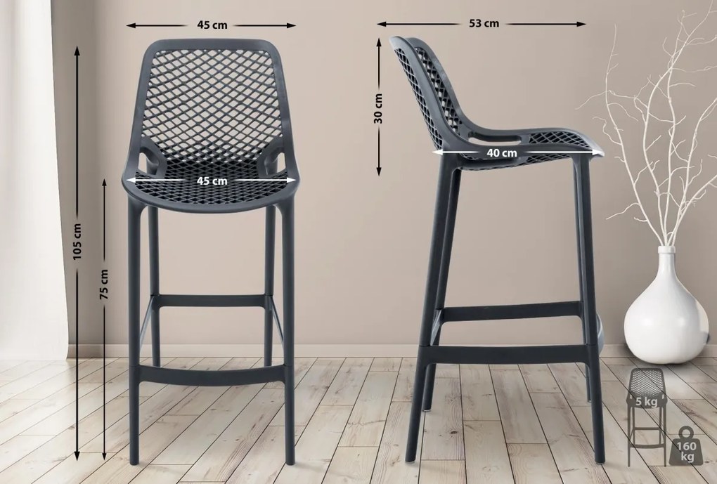 Plastová barová stolička DS10778434 - Tmavo sivá