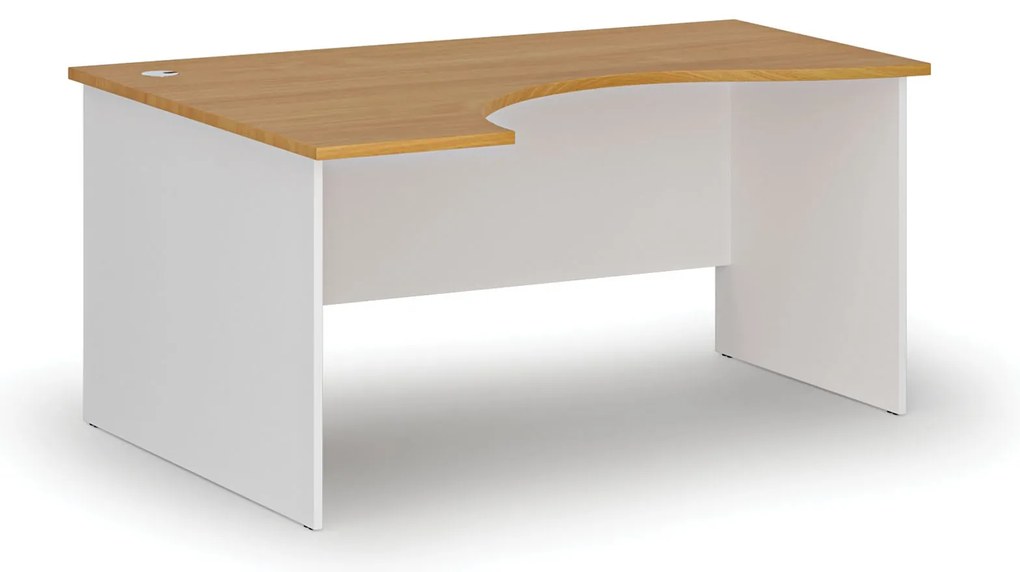Ergonomický kancelársky písací stôl PRIMO WHITE, 160x120 cm, ľavý, biela/buk