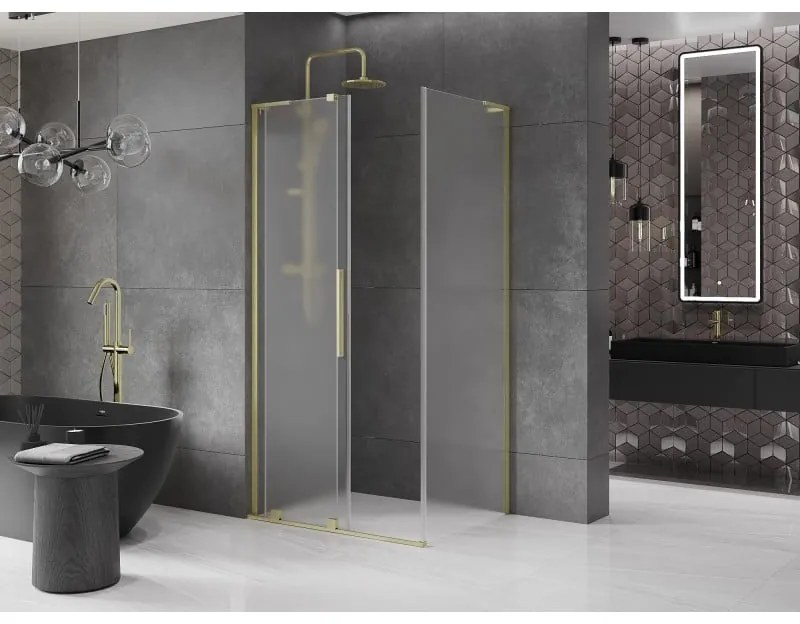 Mexen Velar L, sprchový kút s posuvnými dverami 120 x 70 cm, 8mm sklo námraza, zlatá matná, 871-120-070-33-55