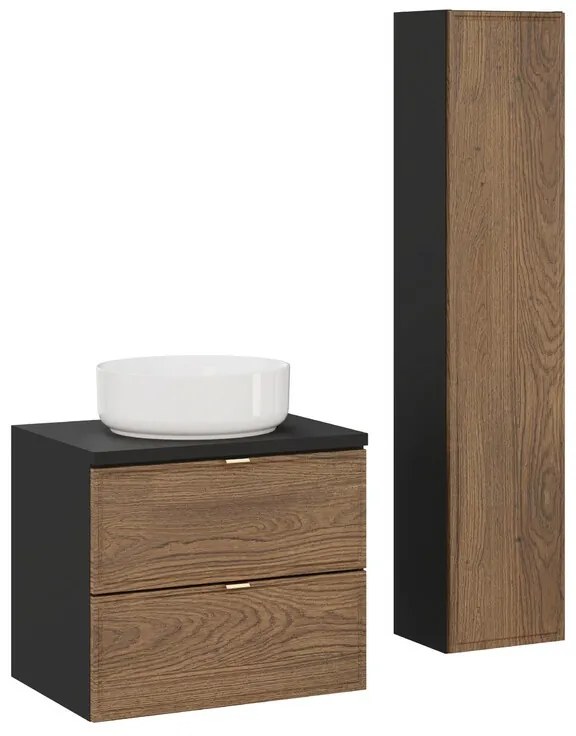 Koupelnová sestava s deskou, skříňkami a umyvadlem Talia Casella 60 cm černý mat/dub casella