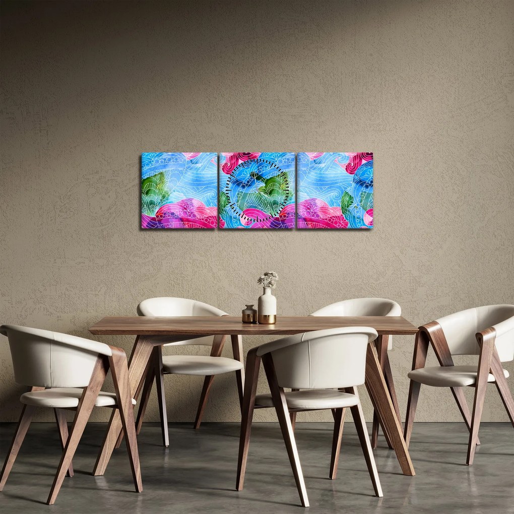 Obraz - Farebné vlny (s hodinami) (90x30 cm)