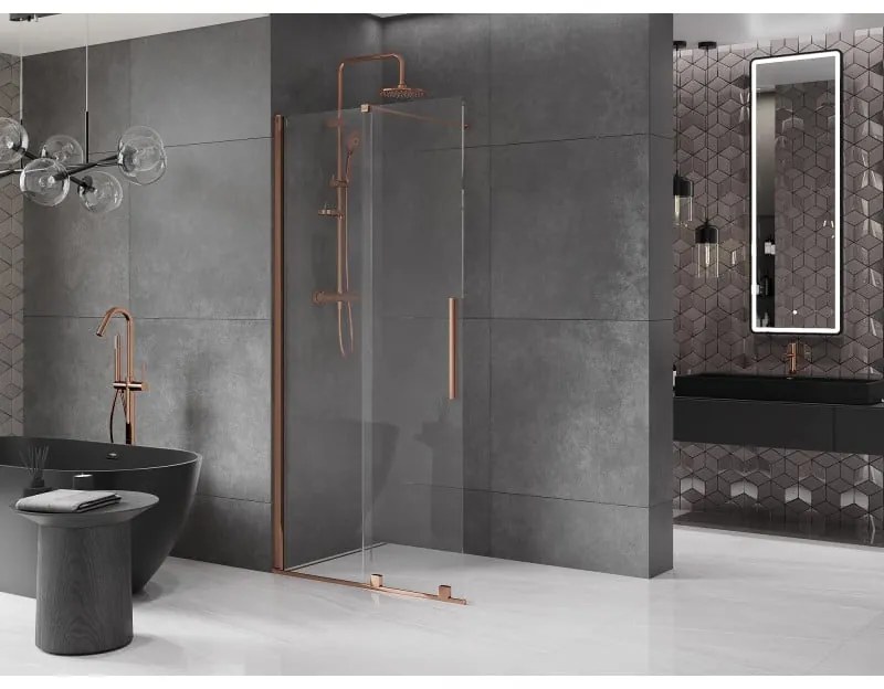 Mexen Velar, posuvné dvere do otvoru typ Walk-In 85 cm, 8mm číre sklo, ružové zlato, 871-085-000-03-60