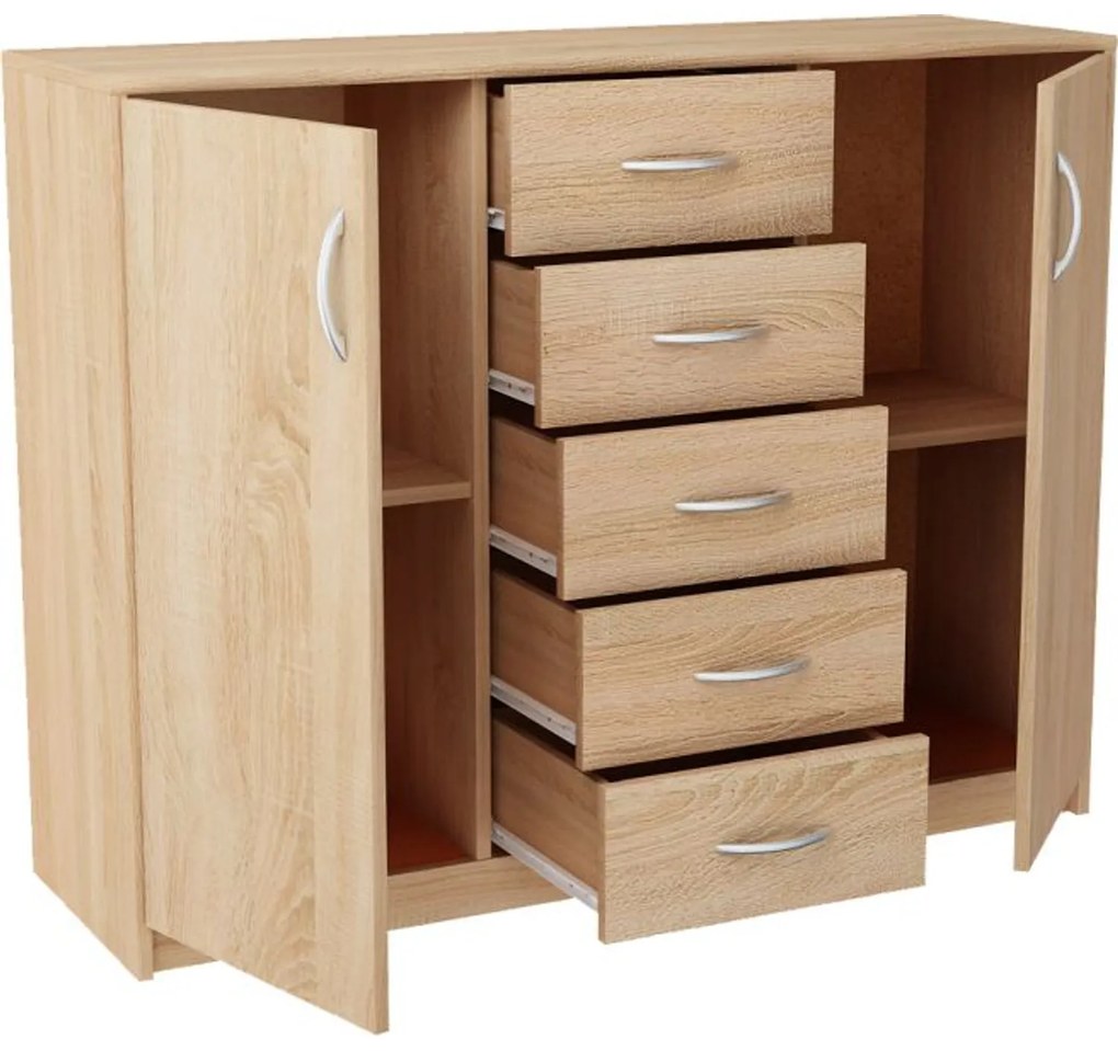 Komoda JULIA K12D5 Biela - dub sonoma