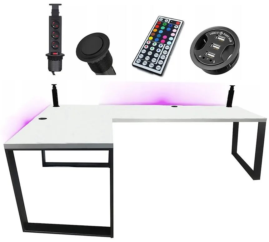 Písací Stôl Roh. Loft Low Biely 240x160x3,6 Model 3