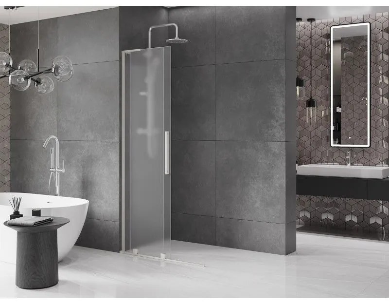 Mexen Velar L, posuvná sprchová zástena Walk-in 120 x 200 cm, 8mm sklo námraza, brúsená oceľ, 871-120-003-33-97