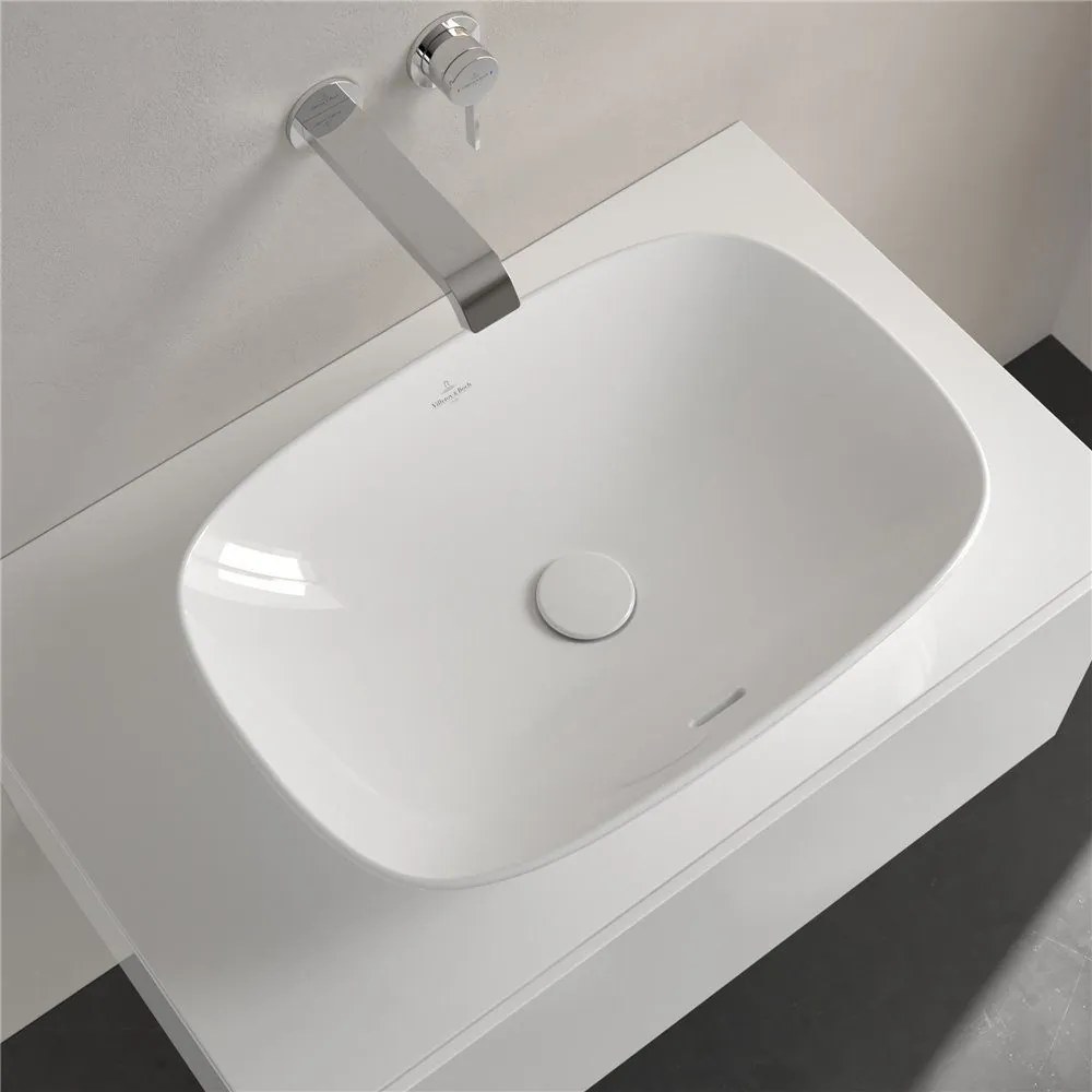 VILLEROY & BOCH Loop & Friends obdĺžnikové umývadlo na dosku bez otvoru, s prepadom, 560 x 380 mm, biela alpská, s povrchom CeramicPlus, 4A4900R1