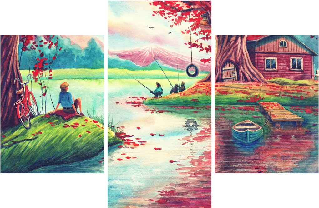 Obraz - Aquarel, Zátoka v horskej dedinke (90x60 cm)