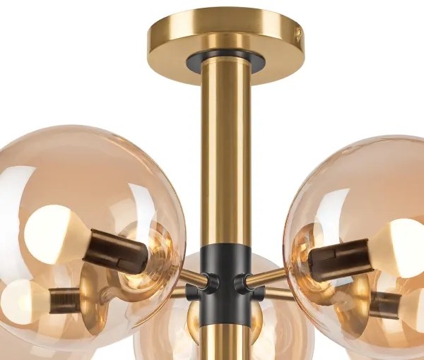 Luster na tyči ROLLO 5xE14/5W/230V zlatá/dymová béžová