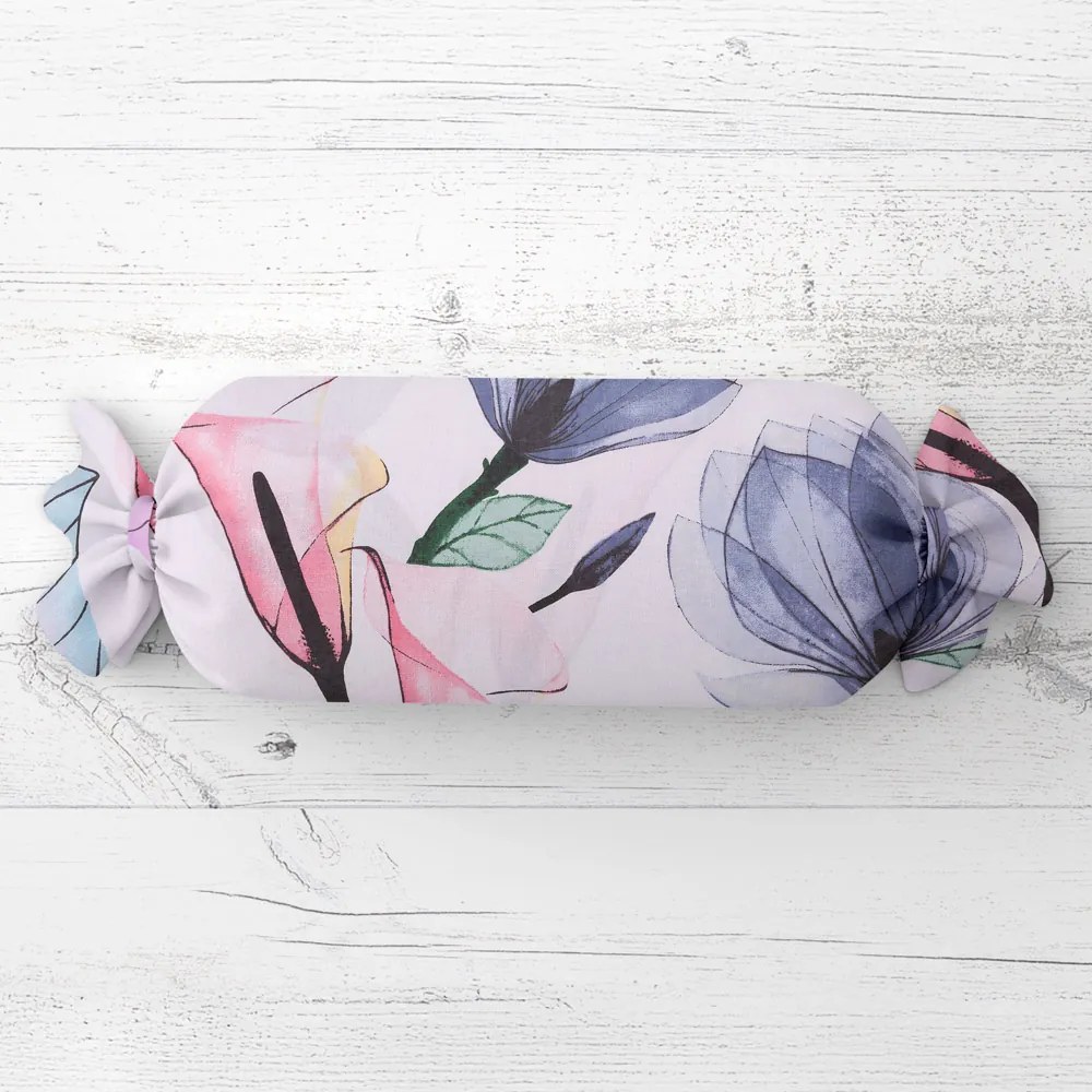 Biante Vankúš valec bonbon Sandra SA-333 Veľké kvety magnólie a kaly 15x60 cm