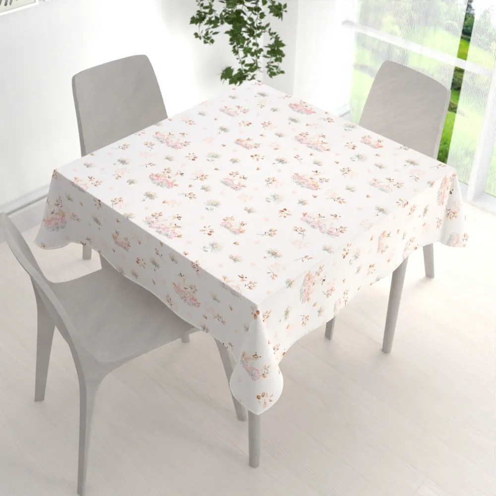 Biante Bavlnený štvorcový obrus Sandra SA-610 Labute medzi leknami na bielom 50x50 cm
