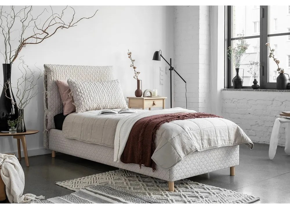 Béžová čalúnená jednolôžková posteľ s roštom 90x200 cm Sleepy Luna – Miuform
