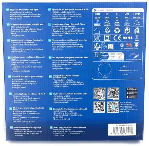 Aigostar MESH Smart LED nástenné stmievateľné svietidlo 12W 230V čierne