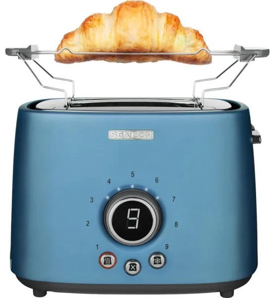 Sencor - Hriankovač s dvoma štrbinami a ohrievacím roštom 1000W/230V modrý