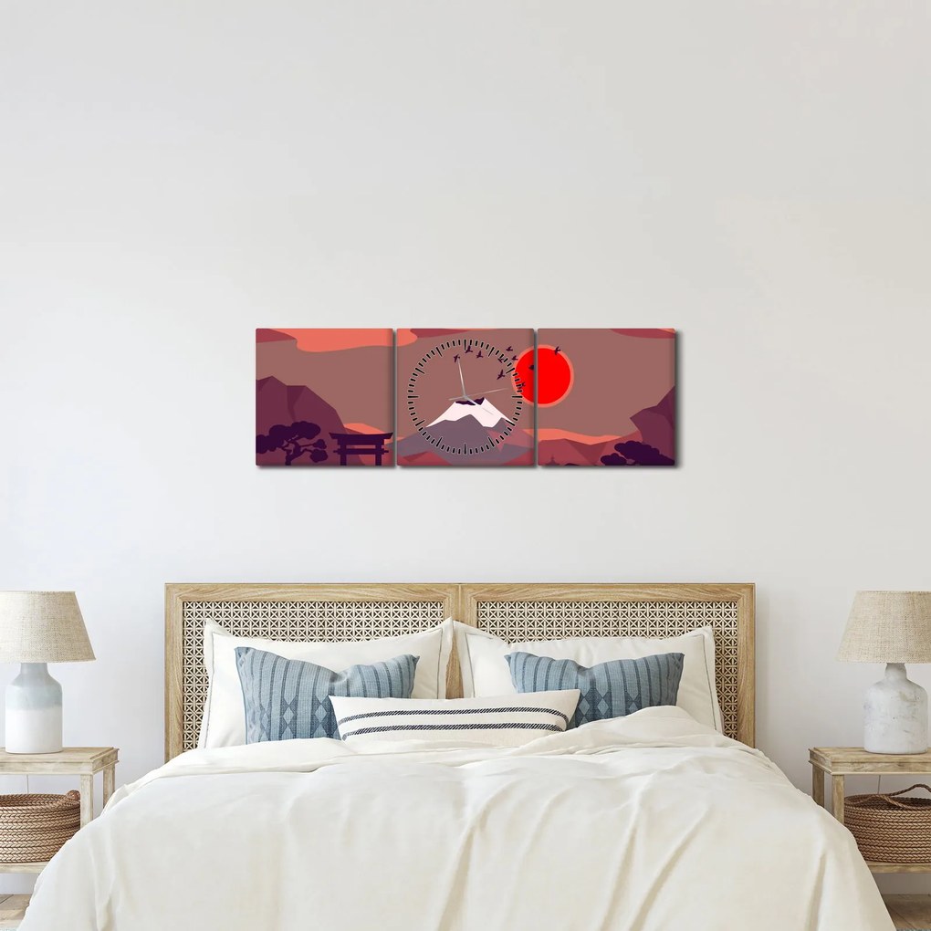 Obraz - Ilustrácie hory Fuji (s hodinami) (90x30 cm)
