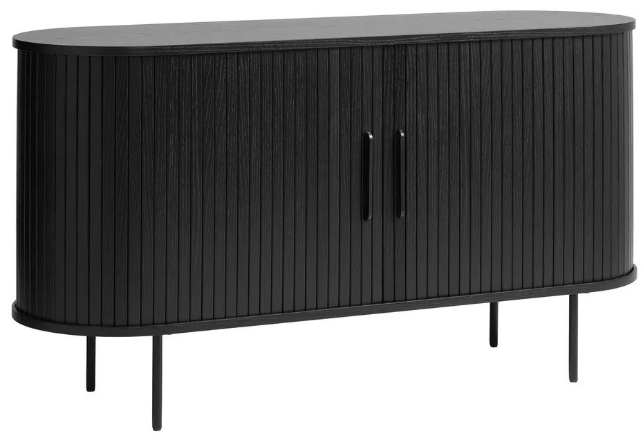 Čierna nízka komoda v dekore duba s posuvnými dverami 140x76 cm Nola – Unique Furniture