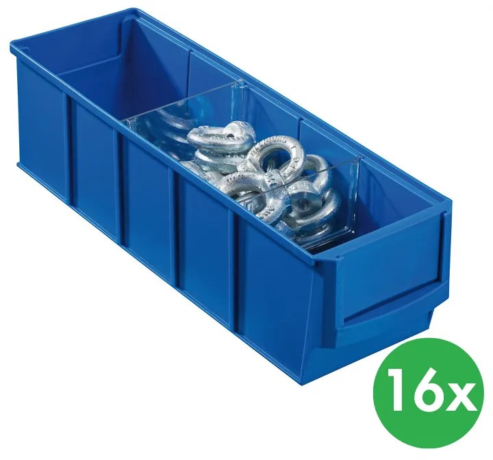 Allit Plastový regálový box ShelfBox typ A - 91 x 300 x 81 mm, 16 ks, modrý