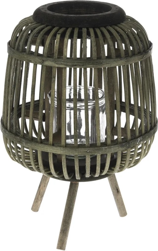 Bambusový lampáš so sklom Tumba, 19 x 22 cm