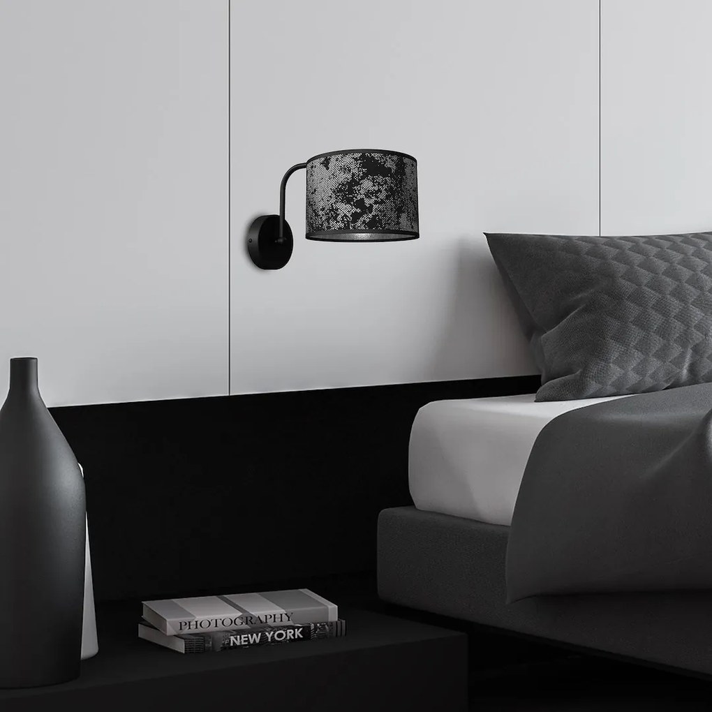 Nástenné svietidlo Satino Round, 1x čierne/strieborné textilné tienidlo, b