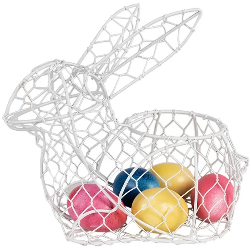 Biely drôtený dekoračný košík králik Bunny M - 25*13*22 cm