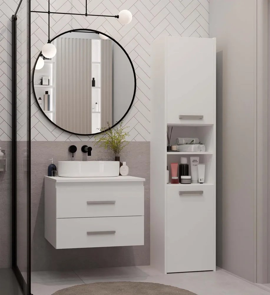 Závěsná skříňka pod umyvadlo s deskou NEL 2S 60 cm bílá