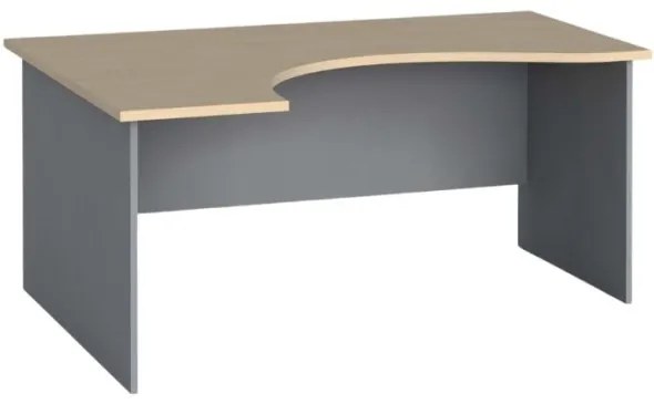 Rohový kancelársky pracovný stôl PRIMO FLEXI, zaoblený 160x120 cm, sivá / breza, ľavý
