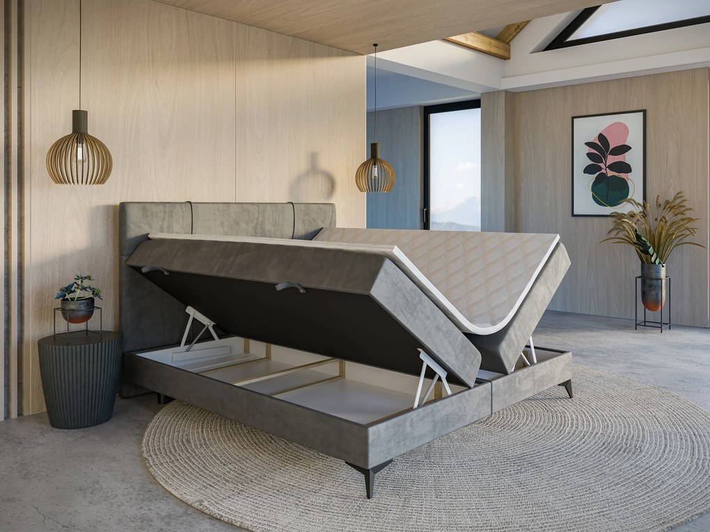 Manželská posteľ boxspring 200 cm Nivela (betón) (s matracom a úl. priestorom). Akcia -20%. Vlastná spoľahlivá doprava až k Vám domov. 1054615