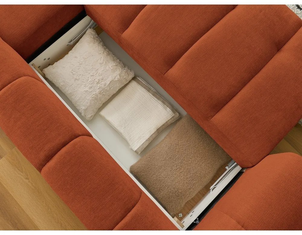 Rozkladacia/s úložným priestorom rohová pohovka v tehlovej farbe (pravý roh/s leňoškou) Fuji – Bobochic Paris