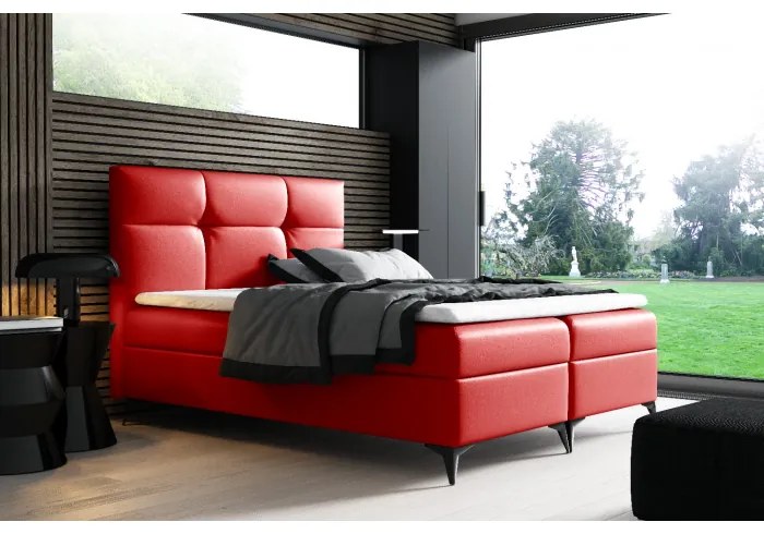 Elegantní postel potažená eko kůží Floki 120x200, červená + TOPPER