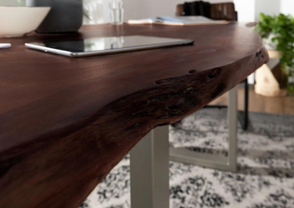 Bighome - METALL Jedálenský stôl so striebornými nohami 220x100, akácia, hnedá