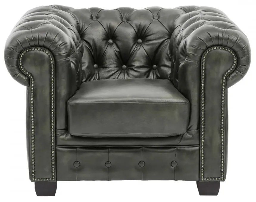 furniture-nabytek.cz - Masívne kreslo Chesterfield z pravej kože, zelené – 100×90×72 cm