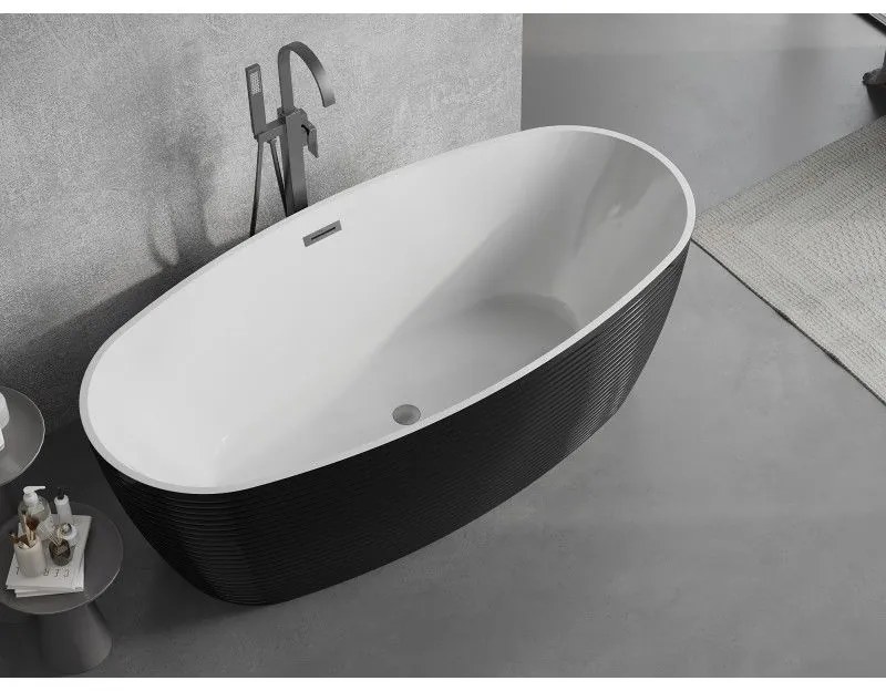 Mexen Lira, voľne stojaca vaňa, vzor, 170 × 80 cm, biela / čierna, prepad brúsený grafit, 52831708075-66