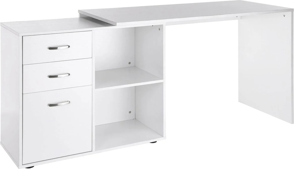 HOMCOM Biele Modularné Rohové Rovné Stolek 2 v 1 Počítačový Stôl s 3 Šuplíkmi a 2 Poličkami MDF | Aosom