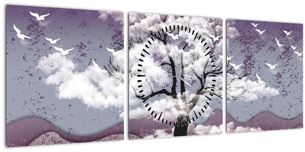 Obraz - Strom v oblakoch (s hodinami) (90x30 cm)
