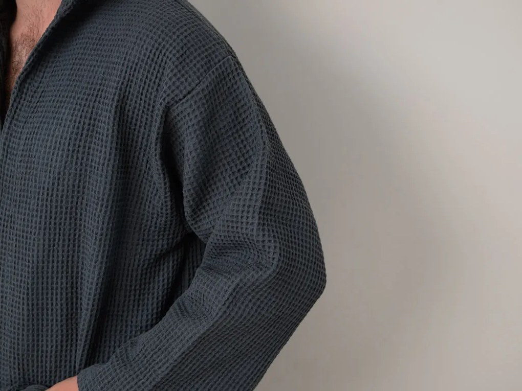 Vaflový župan s kapucňou SPAFFLE, tmavosivý Veľkosť: L/XL
