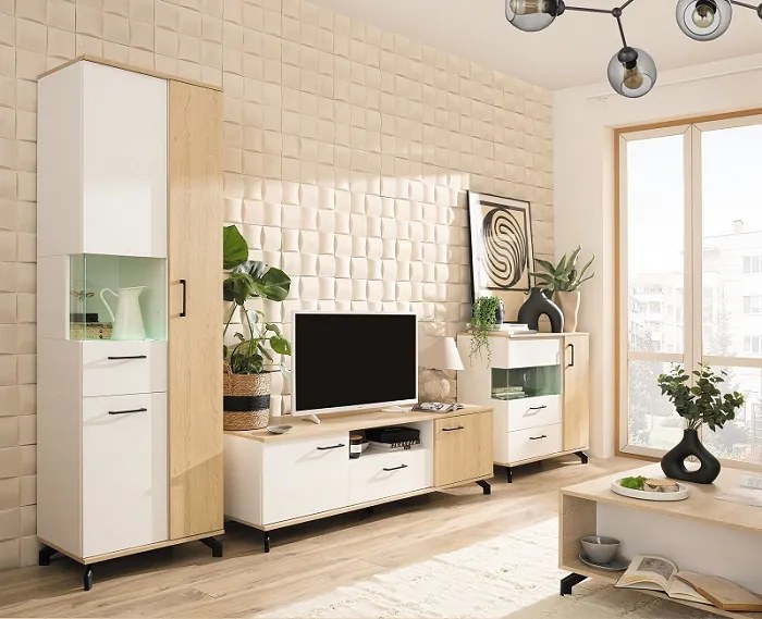 Komoda Madison s LED osvetlením - dub piškótový / biela
