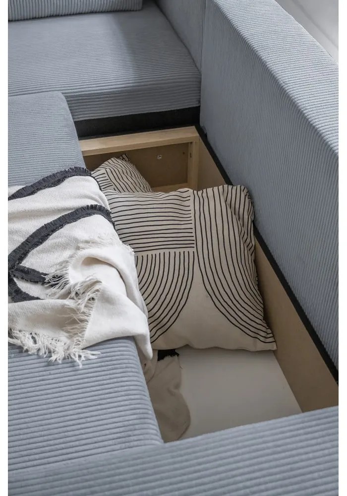 Svetlosivá menčestrová rozkladacia rohová pohovka (variabilná) Brave Dave – Miuform