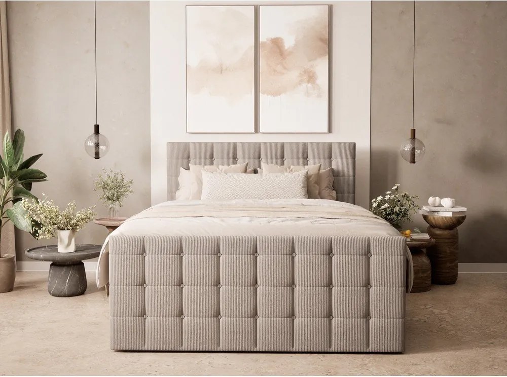Béžová boxspring posteľ s úložným priestorom 180x200 cm Tasca – Maison de Rêve