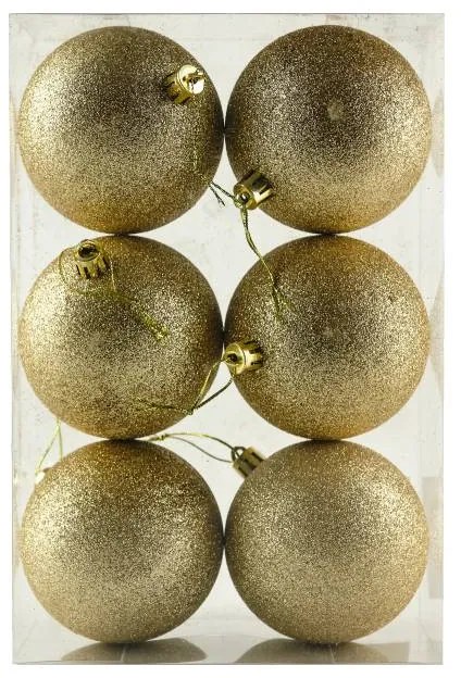 DECOLED Plastové guľôčky, 8 cm, šampanské, 6x trblietky