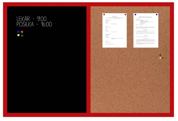 Toptabule.sk KMTDRCRCT Kombinovaná tabuľa čierna v červenom drevenom ráme 90x60cm