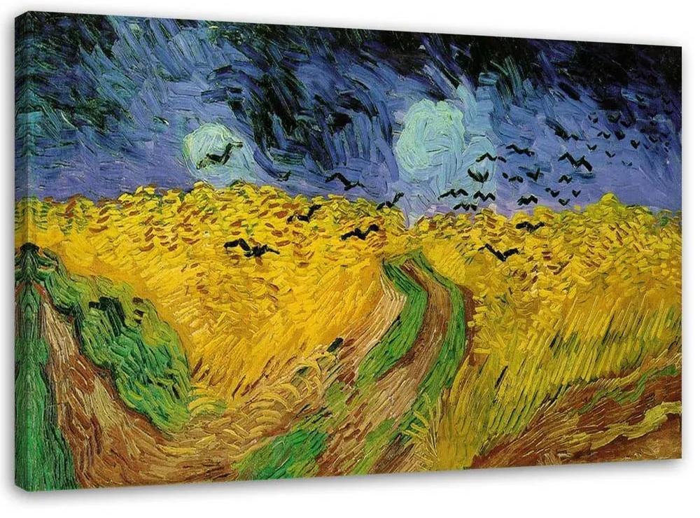 Obraz na plátně, REPRODUKCE Pšeničné pole s havrany V. Gogh - 120x80 cm