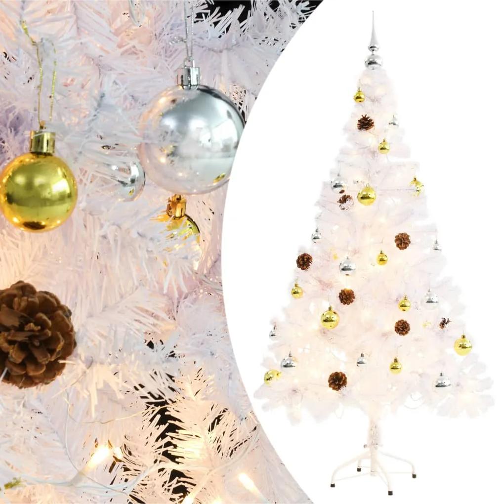 vidaXL Umelý vianočný stromček s ozdobami a LED diódami 150 cm biely